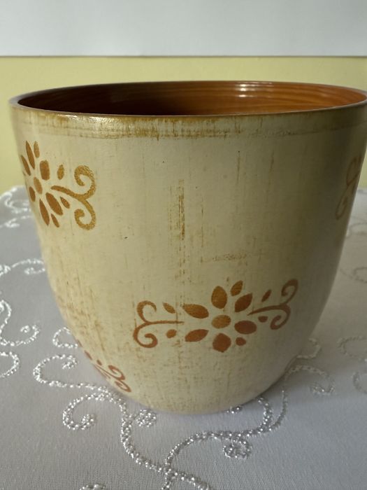 Donica Osłonka na Donicę Ceramiczna Doniczka ze Wzorem Kremowa 3szt