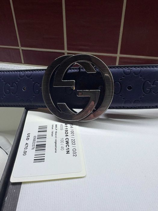 leather belt Gucci GG dark blue (one size)