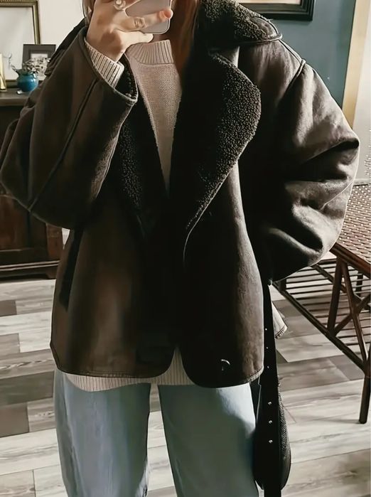 Brązowa kurtka z kożuchem oversize S 36