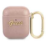 Etui Guess Saffiano Script Metal Collection na AirPods 1/2 - różowe