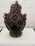 Snuff Bottle/Caixa de Rapé Nepal/Tibete, Chifre Esculpido c/ Corais