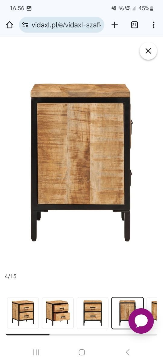 Szafka nocna z 2 szufladami, 40x35x53 cm, surowe drewno mango
