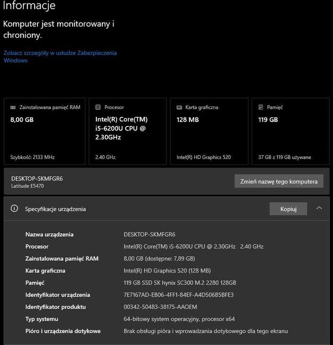 DELL Latitude E5470 zadbany zdrowa bateria modem LTE + stacja dokująca