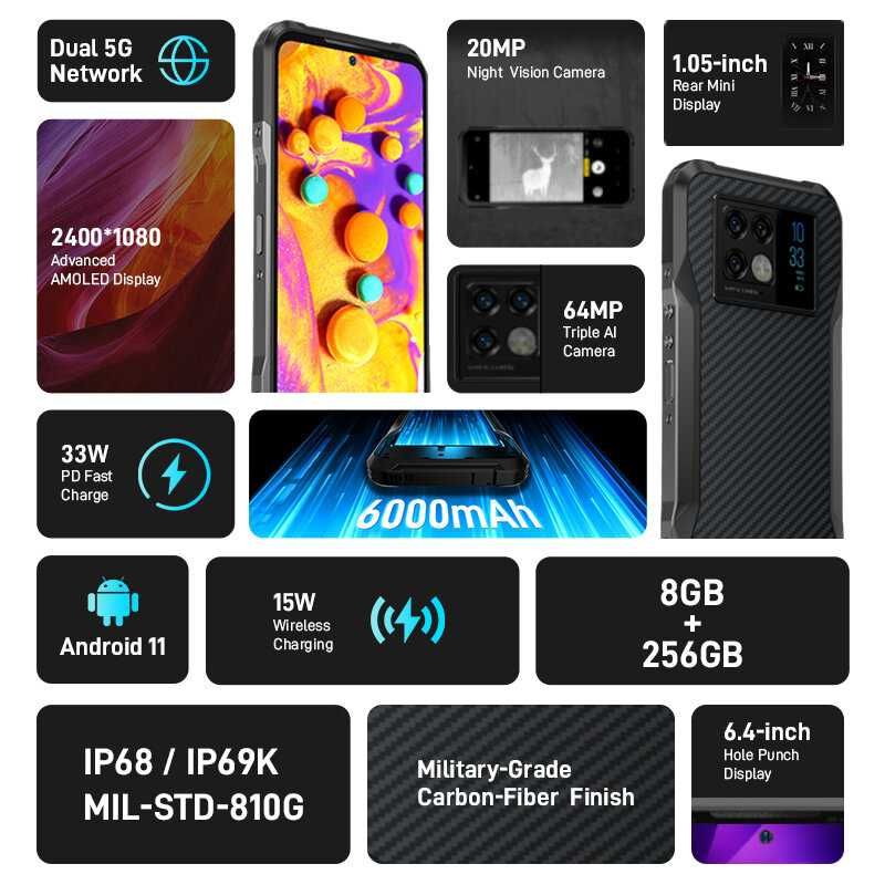 Doogee V20 5G 8GB/256GB(+512GB)  IP69K  2.2GHz