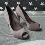 Szpilki peep toe Bershka 38 satyna taupe szare beżowe