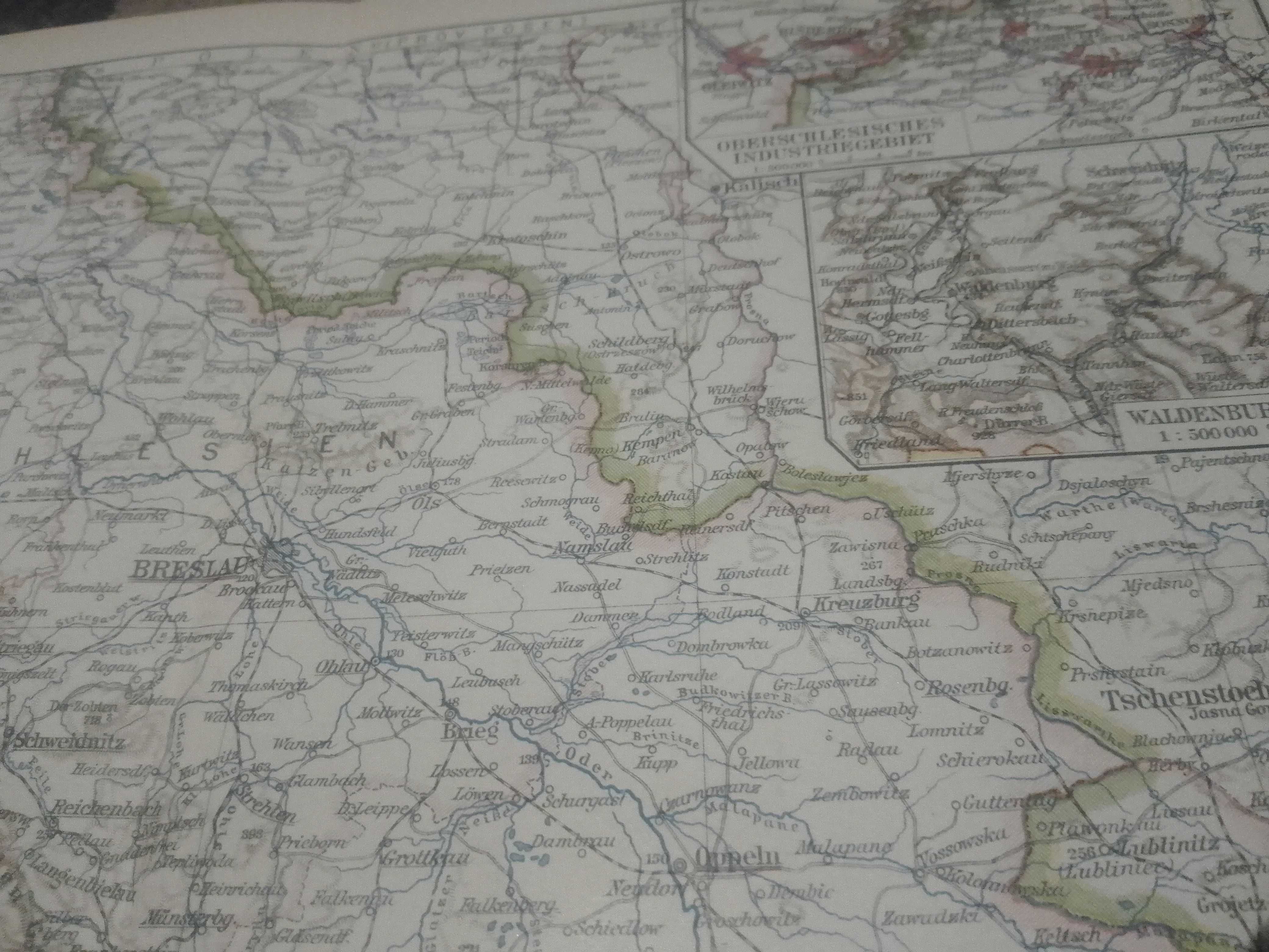 1926 r. Oryginalna mapa  Śląska, Opole, Katowice, Wrocław do aranżacji