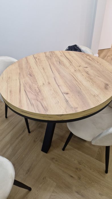 Stół drewniany okrągły, dąb craft złoty