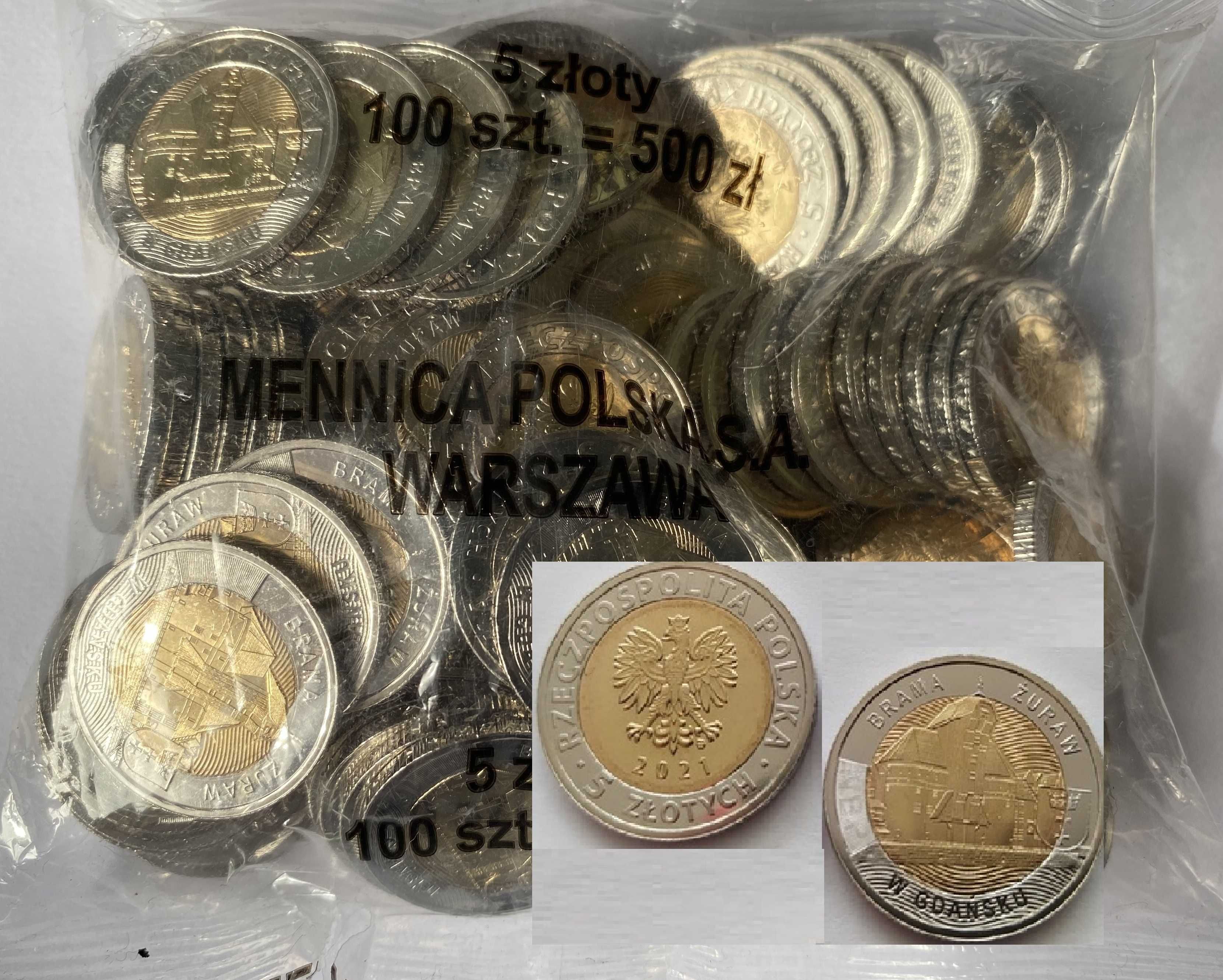 5 zł Brama żuraw w Gdańsku, z worka menniczego do worka strunowego
