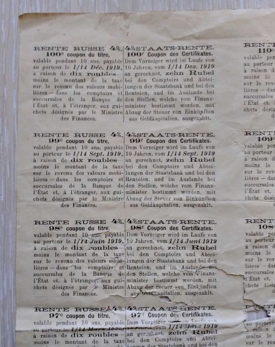 Ценная бумага РИ - 4% государственная рента 1914-1924 годы