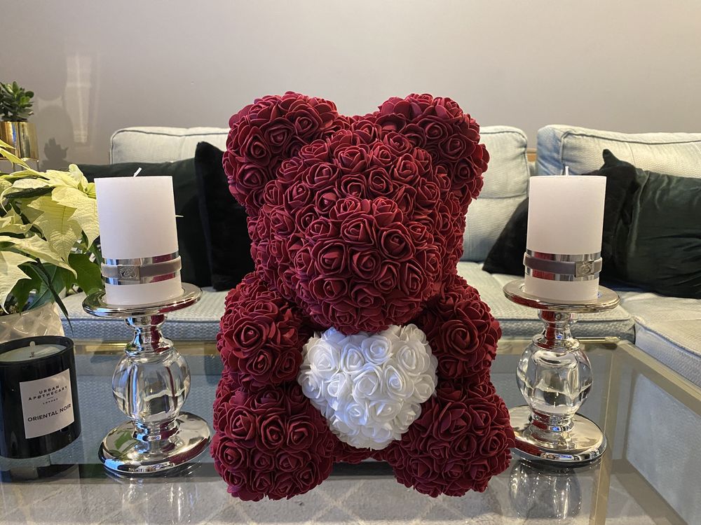 Miś z róż 40cm rose bear z płatkami róż  prezent Wawa