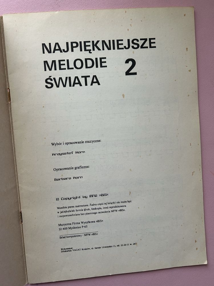 Najpiękniejsze melodie świata na keyboard i organy nuty cz 2