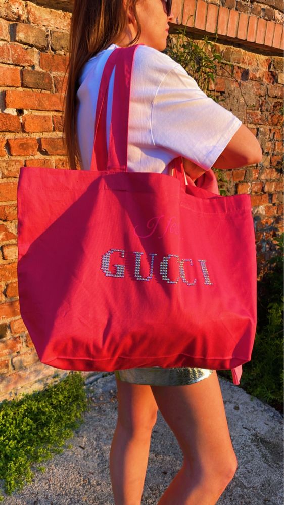 Torba plażowa , zakupowa I feel GUCCI różowa , duza .
