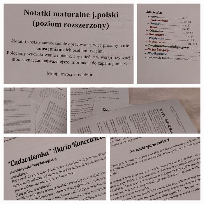 Sprzedam komplet notatek do matury z języka polskiego – PDF