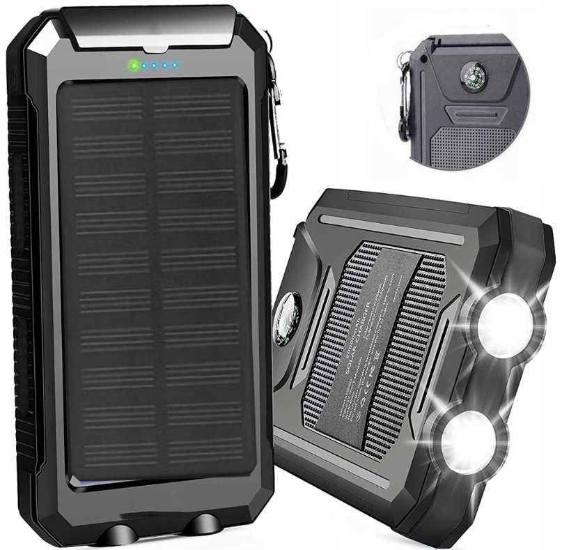 Solarny PowerBank 30000 mAh 2xUSB Latarka 2w1 Solar Led lampa 20000