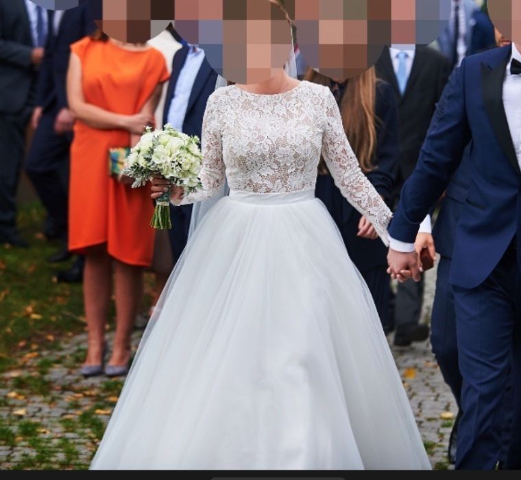 suknia ślubna klasyczna minimalizm koronka tiul premium