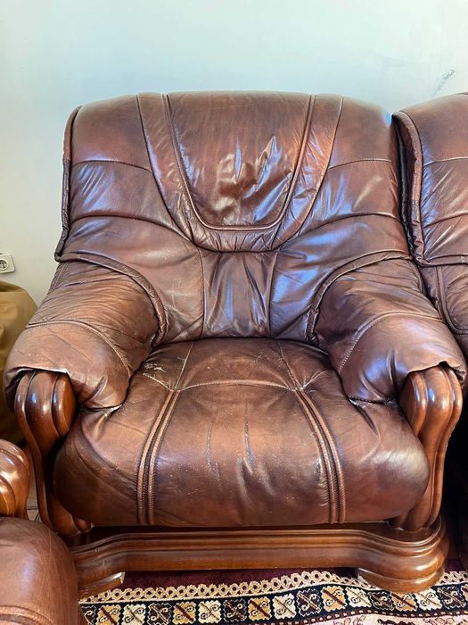 Conjunto de Sofás de Couro de madeira cerejeira