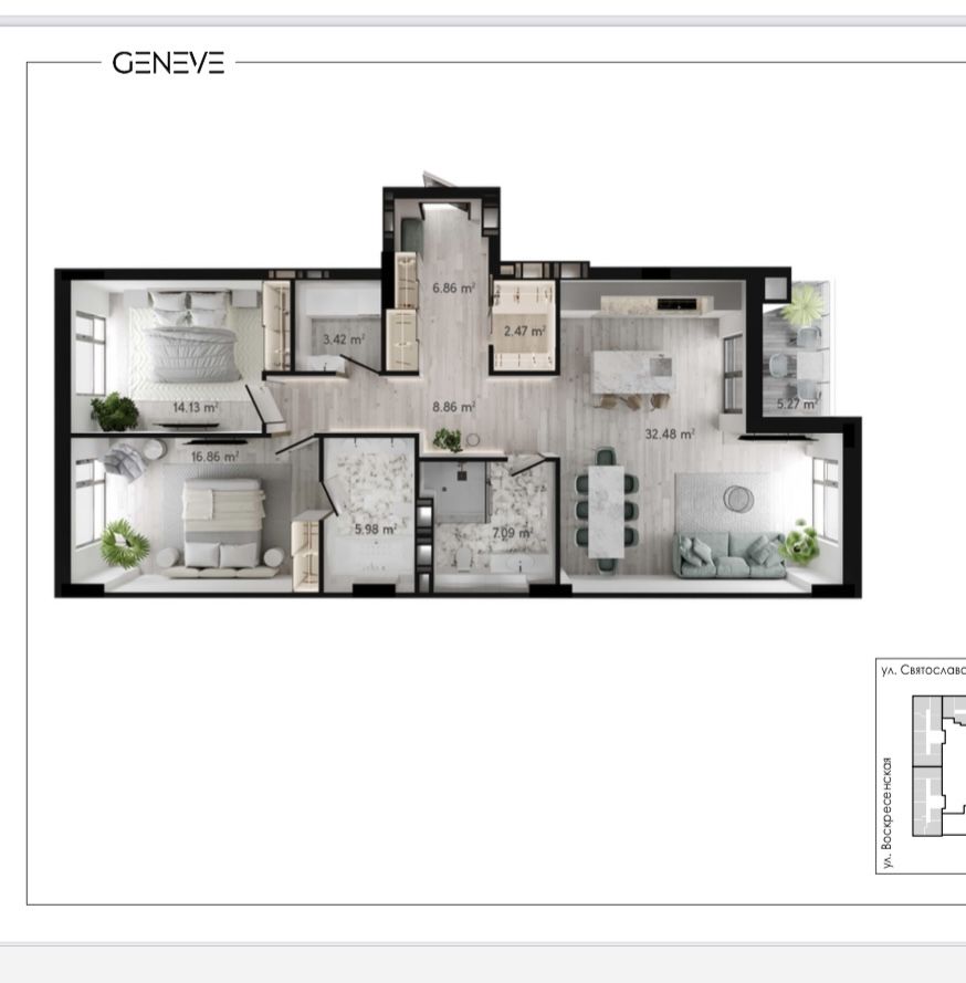 Продам ЖК Женева 3 ком квартиру, Geneve, 101м2, Цент, Короленко