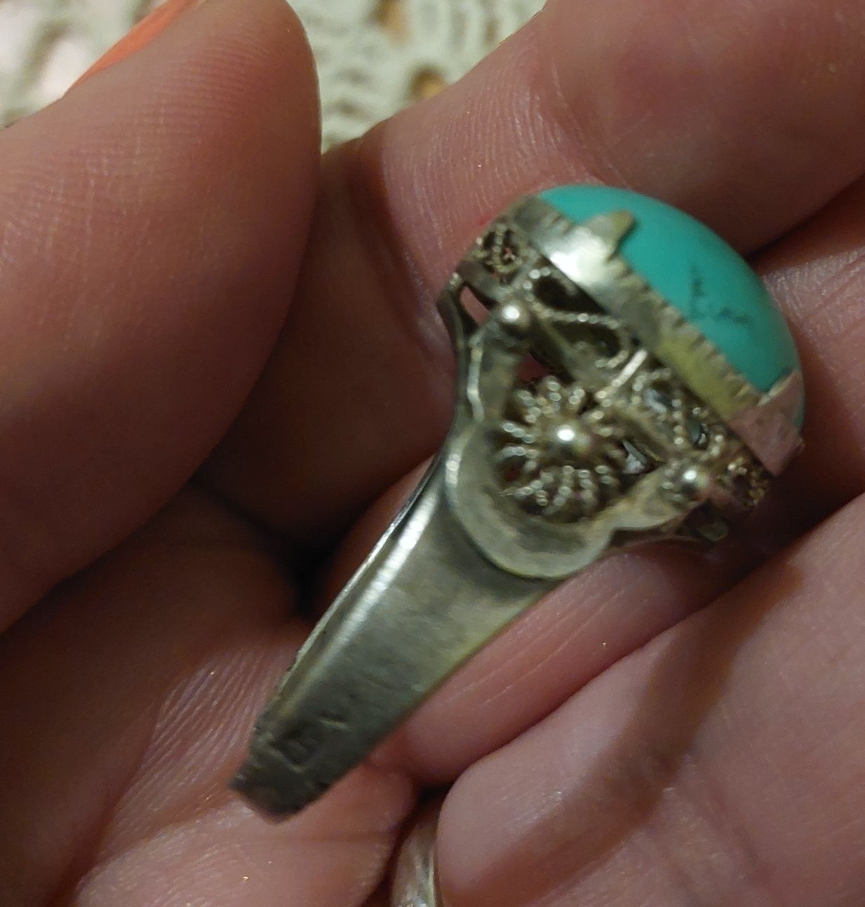 Stara chinka- pierścionek srebro I turkus