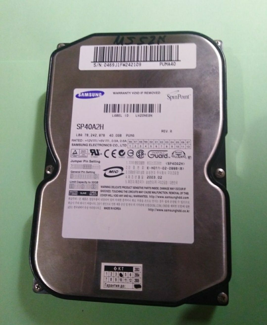 HDD SAMSUNG 40Gb SP40A2H
Жёсткий диск Samsung,снят очень окуратно ,скл