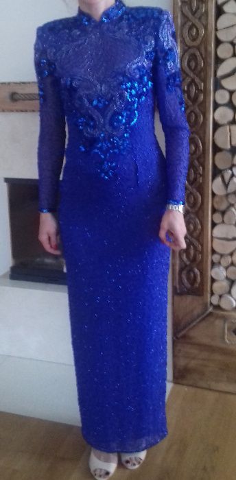 sukienka suknia niepowtarzalna wesele cekiny chabrowa niebieska