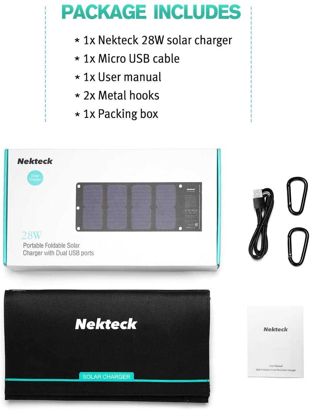 Солнечная панель Nekteck 28W / Сонячна панель 2 порта USB (США)