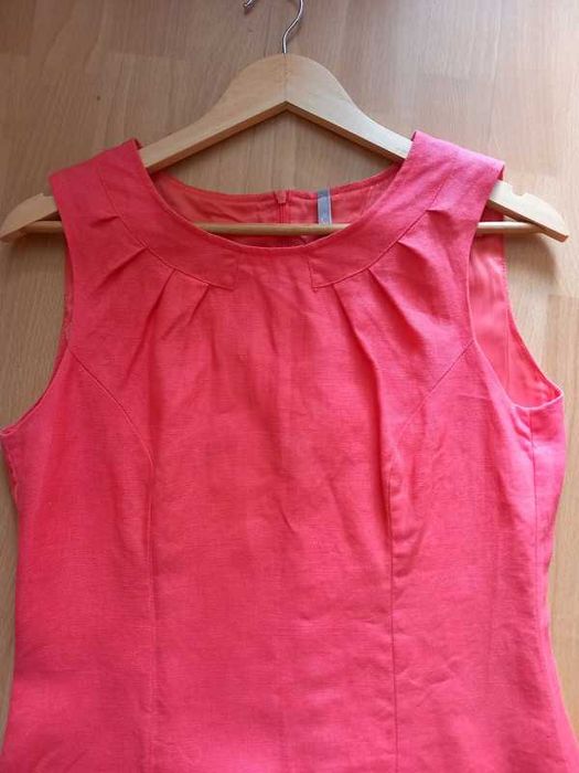 Claire Woman elegancka koralowa lniana sukienka princeska M