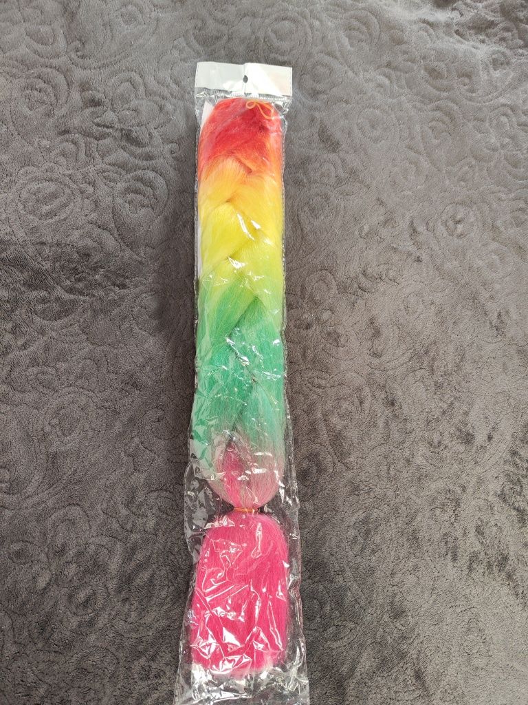 Warkocz dopinany sztuczny włosy warkoczyki syntetyczne kolorowe tęcza