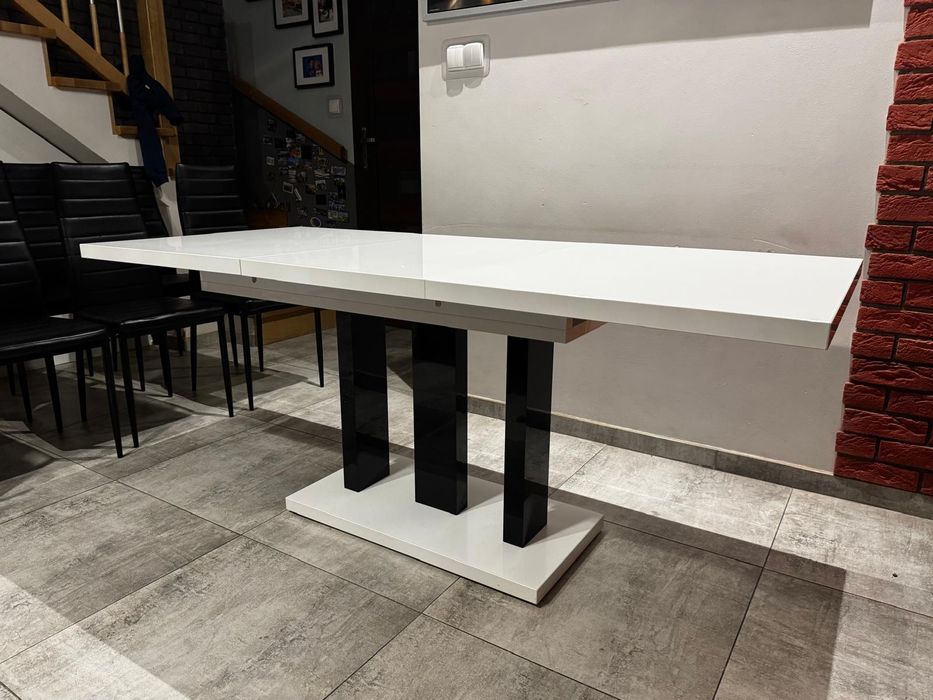 Biały,lakierowany wysoki połysk stół rozkładany 80-180cm