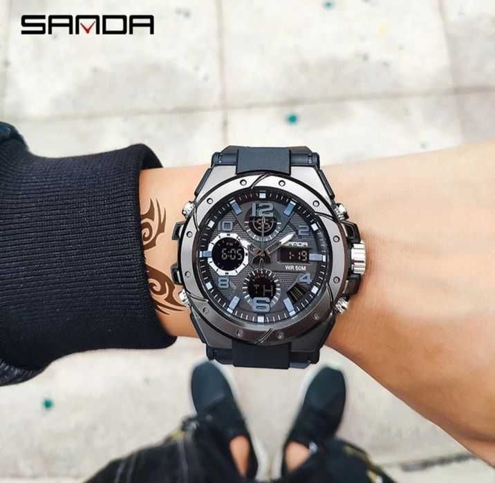 Мужские часы, наручные часы SANDA 6008 Black спортивные часи, годинник