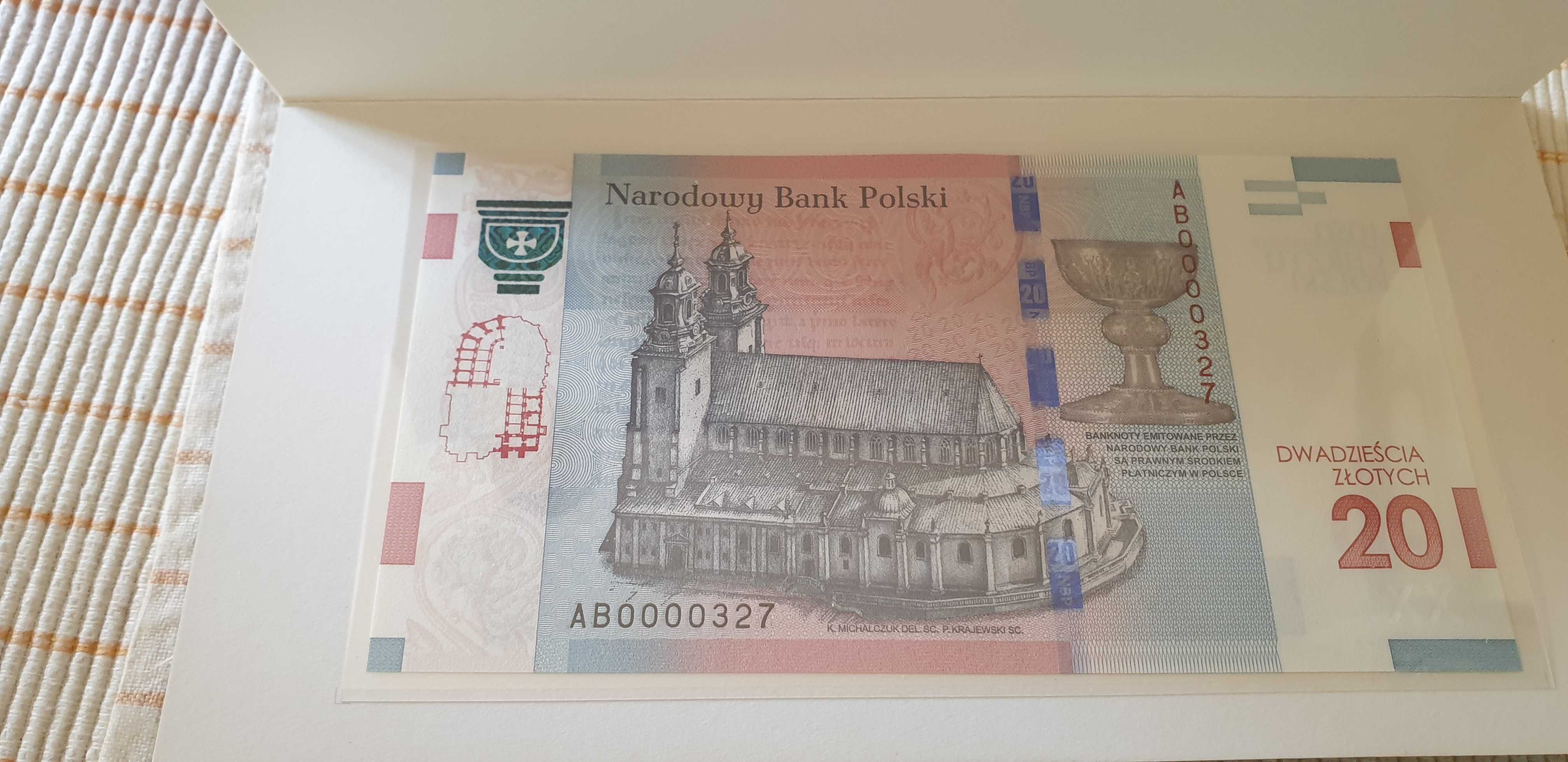 4szt banknotów o tym samym niskim nr327.Chrzest,PWPW,Długosz,koronacja