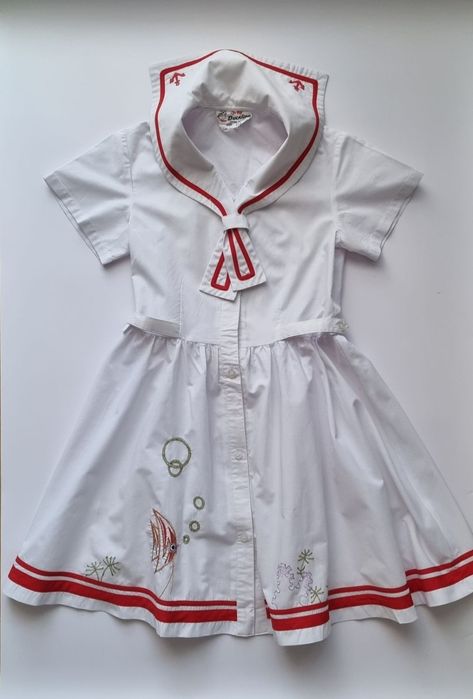 Biała sukienka z krótkim rękawem dla dziewczynki r 146 marynarska