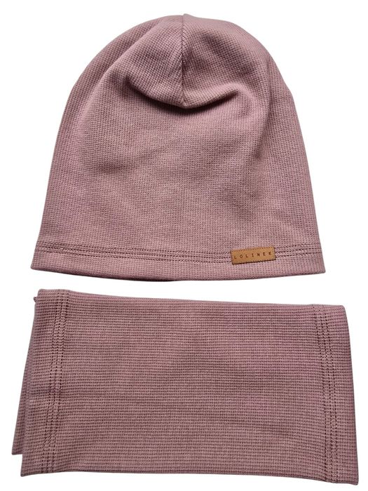 Beżowa Czapka damska bawełniana z kominem nowa ciepla wygodna