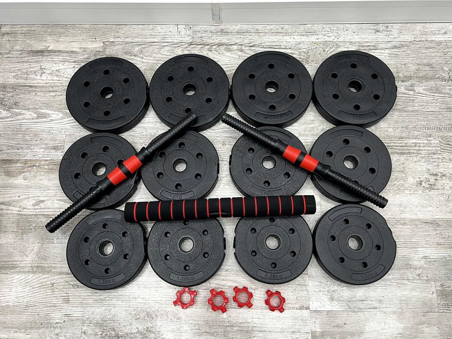 Zestaw Hantle Regulowane na Gryf 20KG Bitumiczne Sztangielki Ćwiczenia