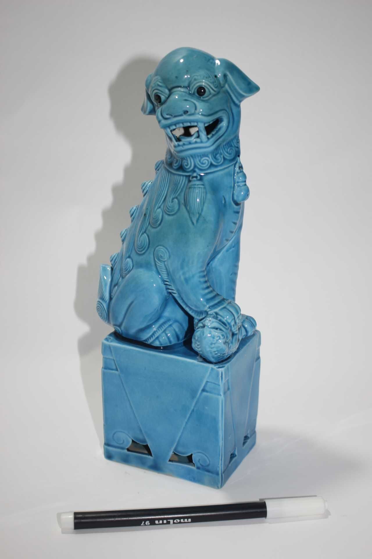 Cão de Foo - Azul Turquesa - Porcelana - Oriental