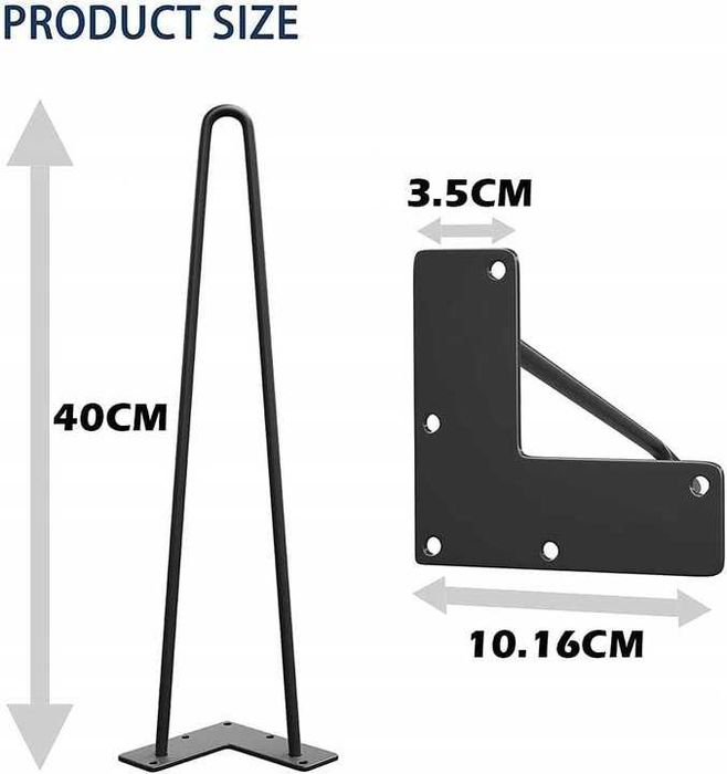 Nogi meblowe WINSOON hairpin 40 cm, stalowe, czarne, 4 sztuki + śruby