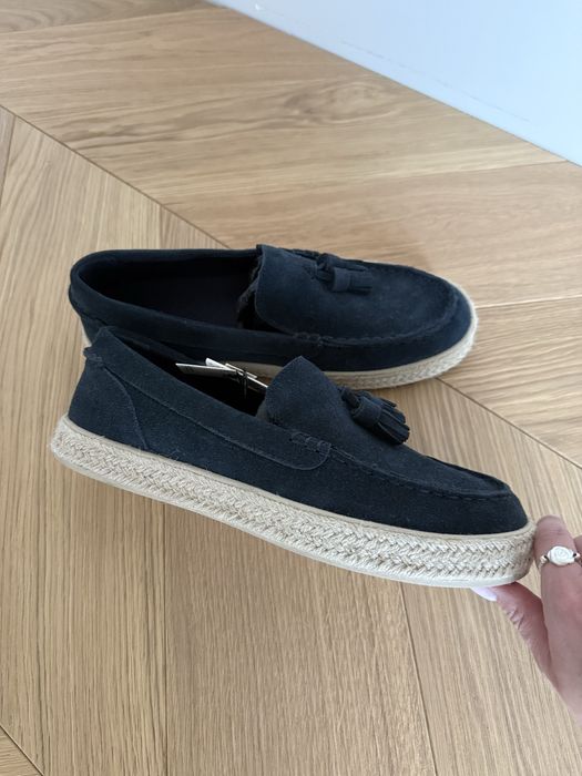 Buty ZARA mokasyny granatowe skórzane zamszowe r. 42 nowe z metką