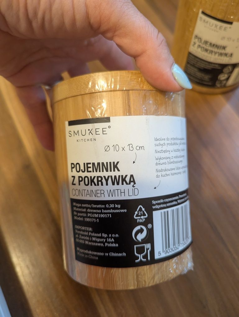 Pojemnik okrągły z pokrywką 10x13 cm, bambusowy, 2 szt. Smukee Kitchen