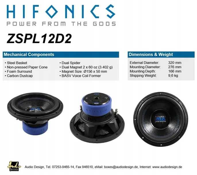 HIFONICS ZEUS ZSPL12D2 – Subwoofer 12" SPL dla ekstremalnego basu