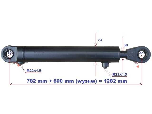 Siłownik hydrauliczny 2-stronny skok / wysuw 500 mm BARDZO MOCNY