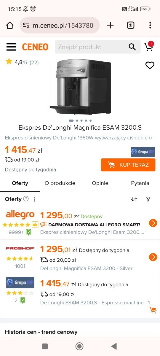 Ekspres express ciśnieniowy DeLonghi