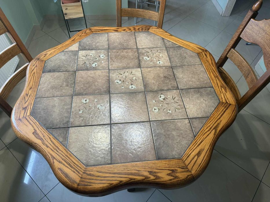 Stół lite drewno i 6 krzeseł zestaw do jadalni