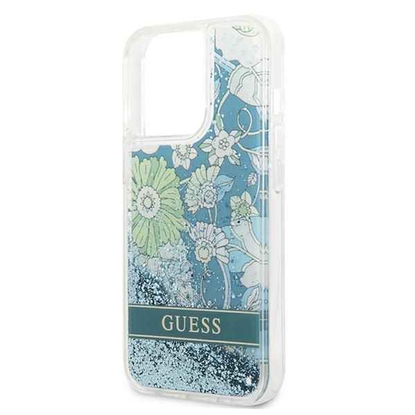 Guess Etui iPhone 13 Pro / 13 6,1" Zielony Flower Liquid Glitter