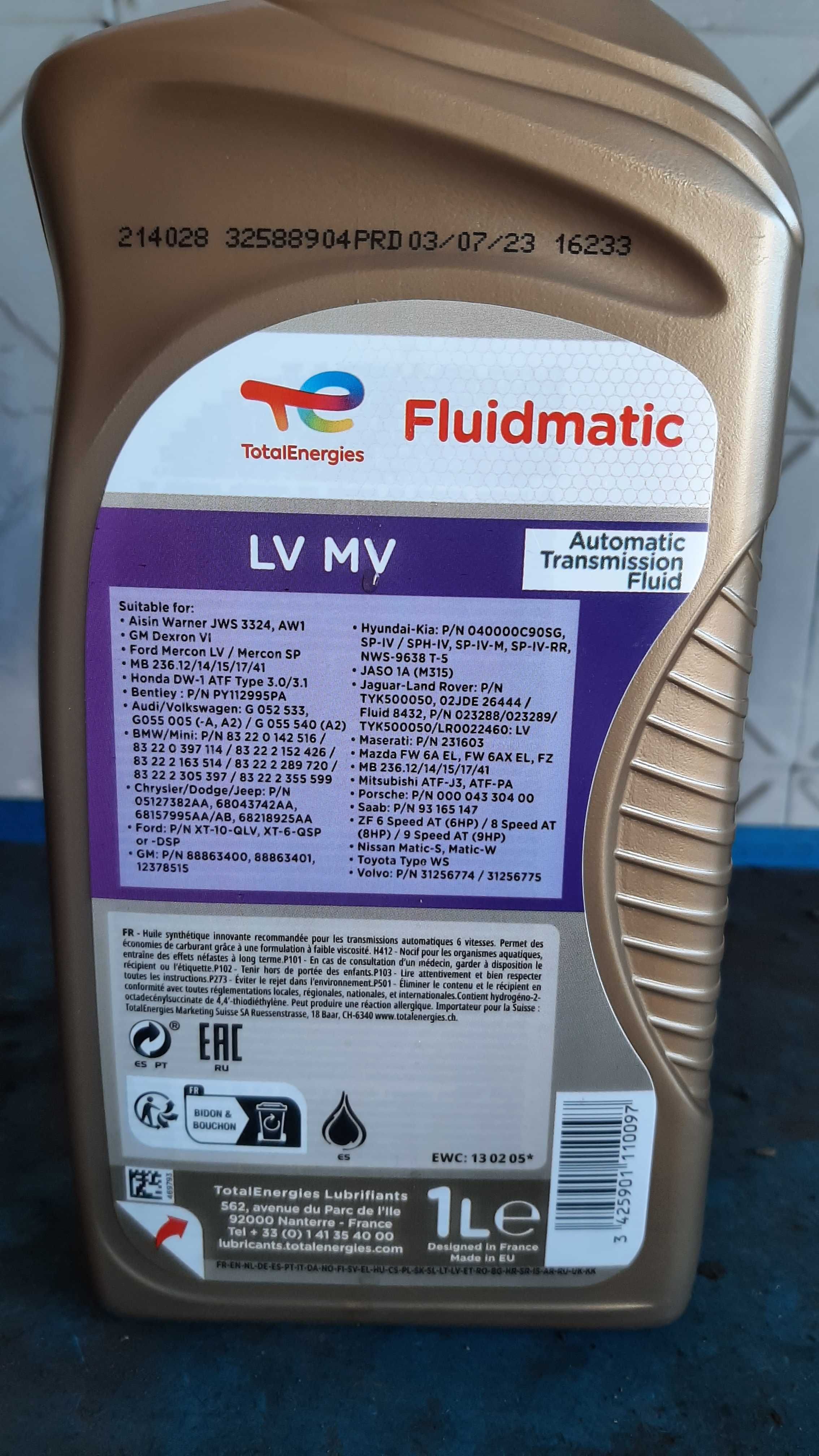 Трансмиссионое масло Total 75W-90, MV LV,  Atf D3, kia atf spIV 1л.