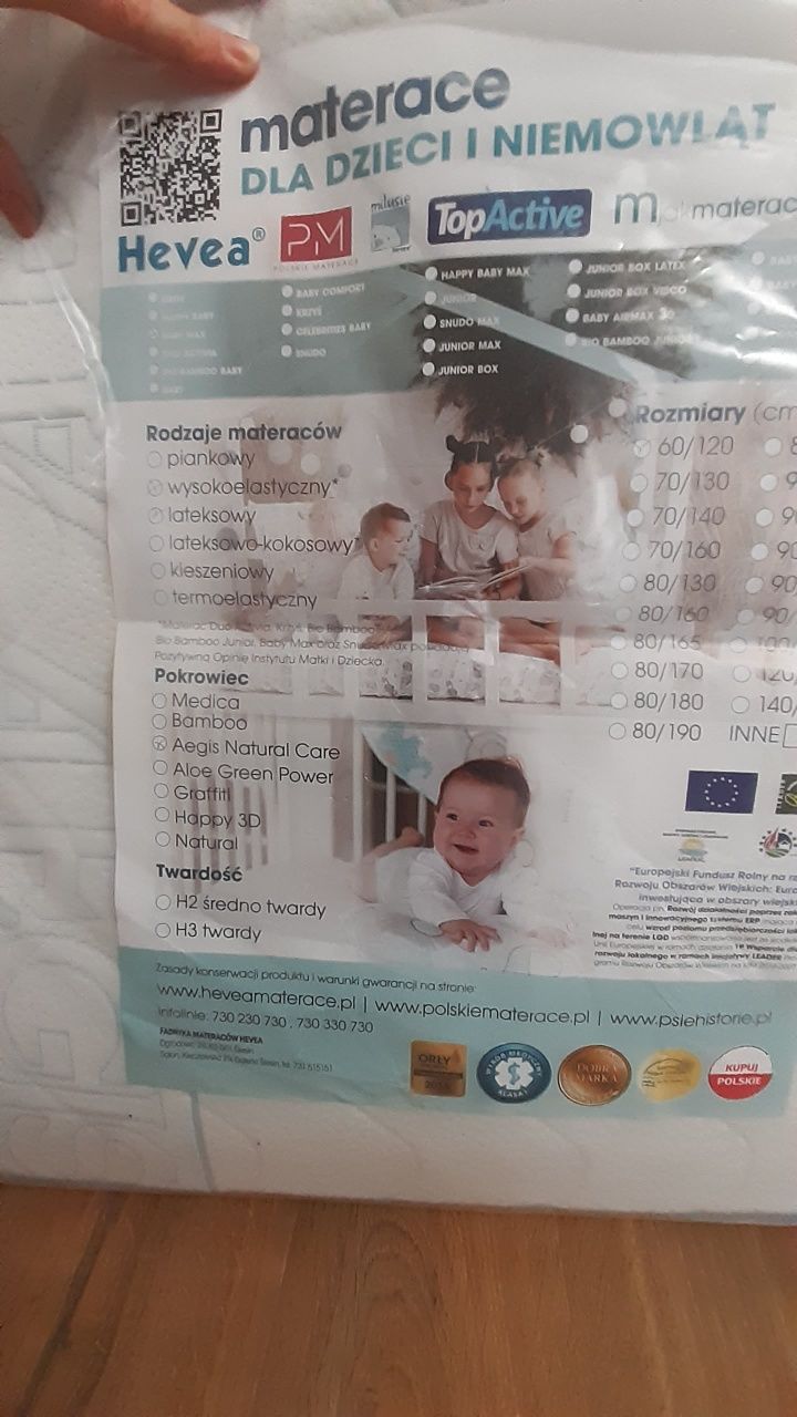 Materac lateksowy Hevea do łóżeczka 120x60