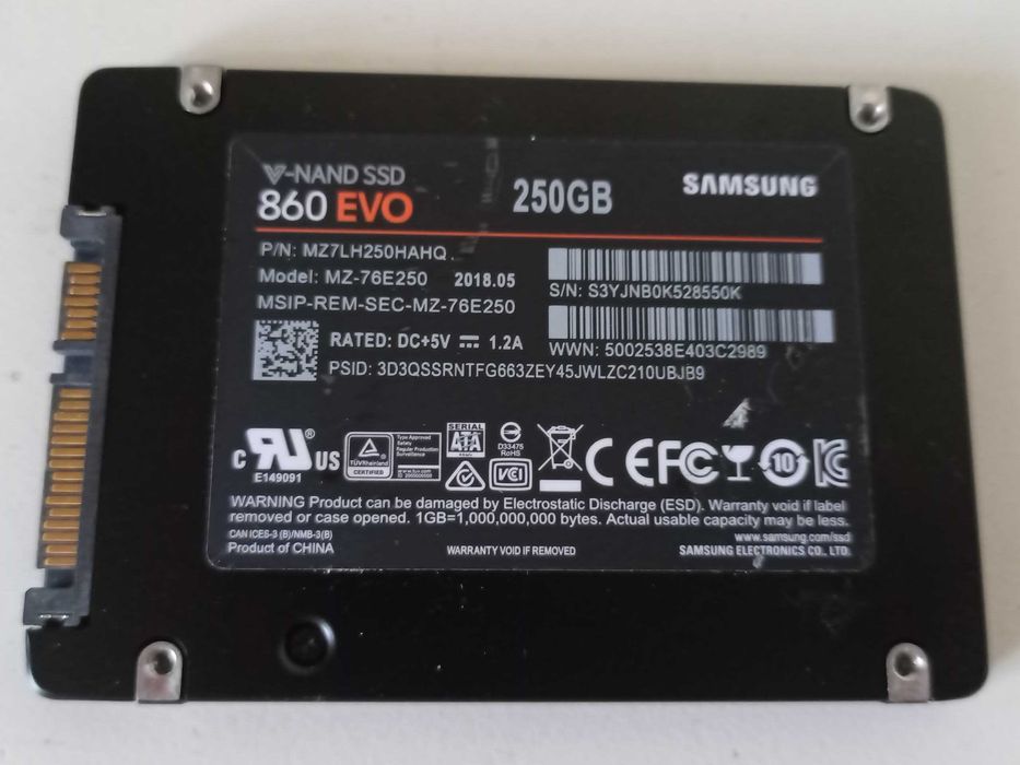 250GB SSD  Samsung 860 EVO 2.5 SATA III MLC