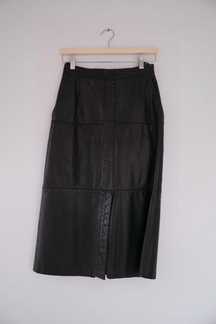 Skórzana spódnica midi z wysokim stanem, vintage, rozmiar M/38