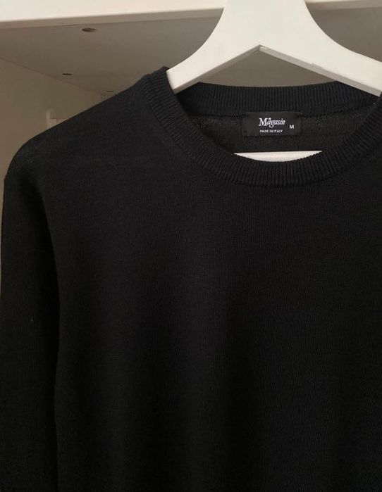 Męski klasyczny czarny sweter Made In Italy Merino wool M