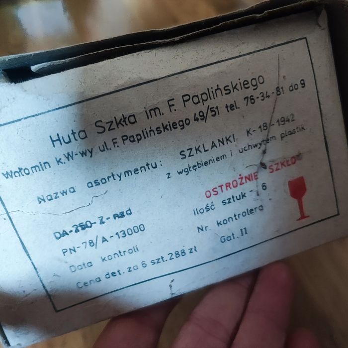 Nowe szklanki komplet z 1986 r. PRL, Huta Szkła Wołomin TANIO!!!