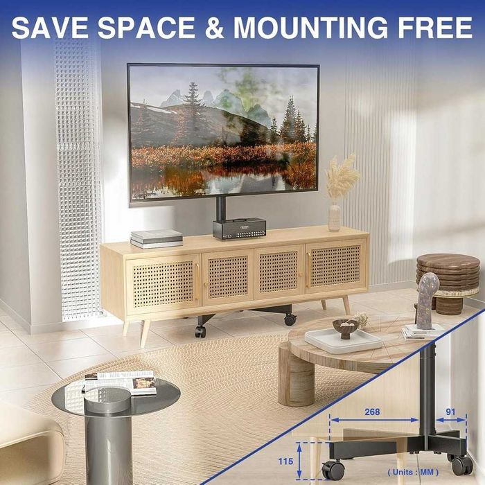 Stojak TV 23–55" mobilny, 40 kg, obrót kół, reg WYS 400x400 mm BRAKI