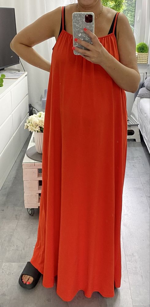 Długa sukienka maxi czerwona pomarańczowa czerwień xl-xxl